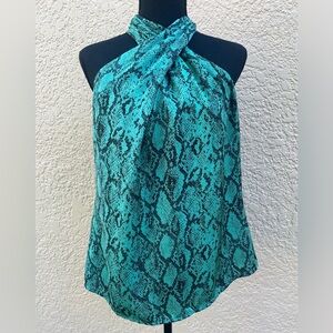 Date Night Snakeprint Blouse Keyhole Neckline